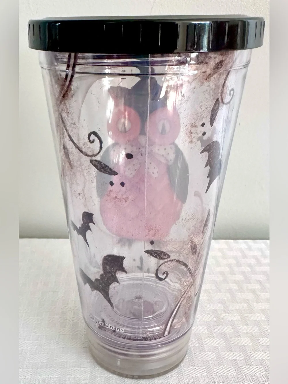 Boston Warehouse Halloween Owl Light Up Tumbler Cup Black Lid Bats Witch 7.25”